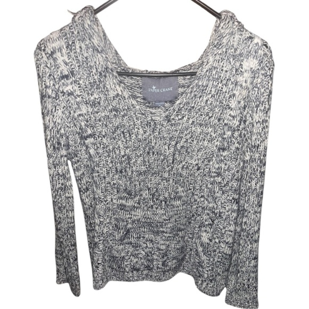 2/$20 🩷 Paper Crane Women’s Hooded Gray Marled Pullover Knit Sweater SIZE MEDIUM
